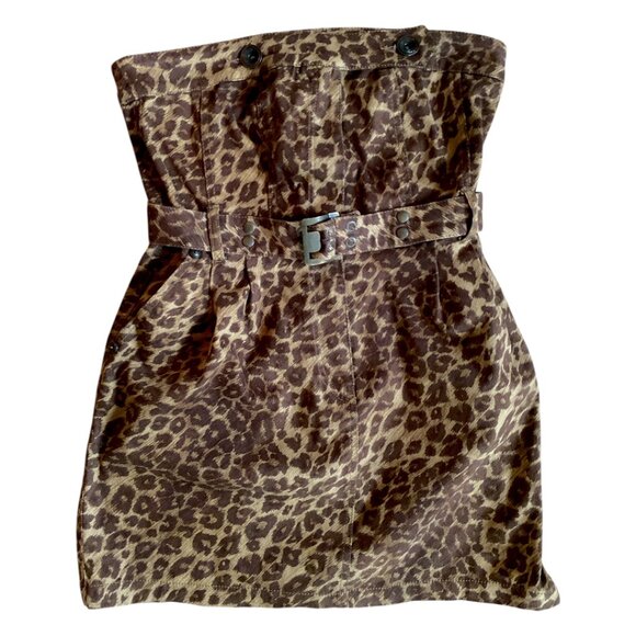 Vintage Y2K Plein Sud Strapless Dress Leopard Belted Denim Mini Dress Size 38- S - Picture 7 of 12